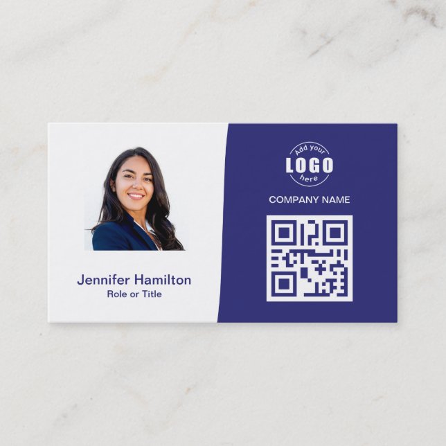 Professional Custom QRCode Photo Blue Business Card (Front)