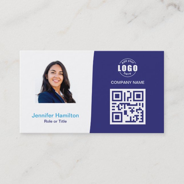 Professional Custom QRCode Photo Blue  Business Card (Front)