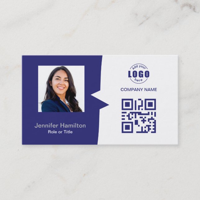 Professional Custom QRCode Photo Blue Grey Business Card (Front)
