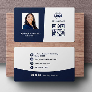 Professional Custom QRCode Photo Dark Blue Business Card