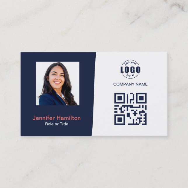 Professional Custom QRCode Photo Dark Blue Red Business Card (Front)
