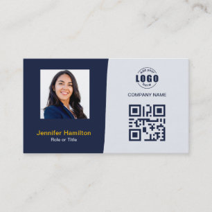 Professional Custom QRCode Photo Dark Blue Yellow Business Card