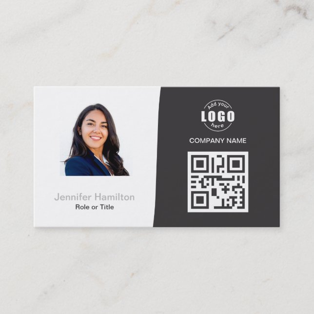 Professional Custom QRCode Photo Grey Business Car Business Card (Front)