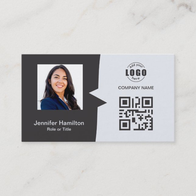 Professional Custom QRCode Photo Grey Business Card (Front)