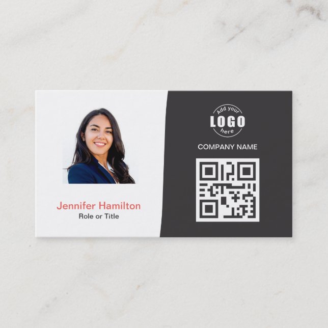 Professional Custom QRCode Photo Grey Red Business Card (Front)