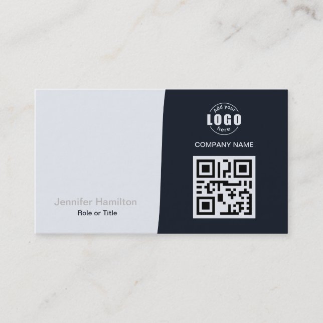 Professional Custom QRCode Photo Navy Blue Grey Business Card (Front)