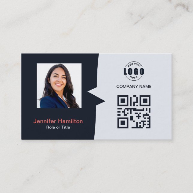 Professional Custom QRCode Photo Navy Blue Red Business Card (Front)