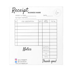 Professional Custom receipts for business Notepad