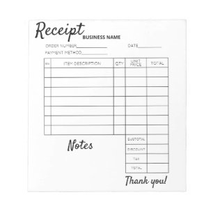 Professional Custom receipts for business Notepad
