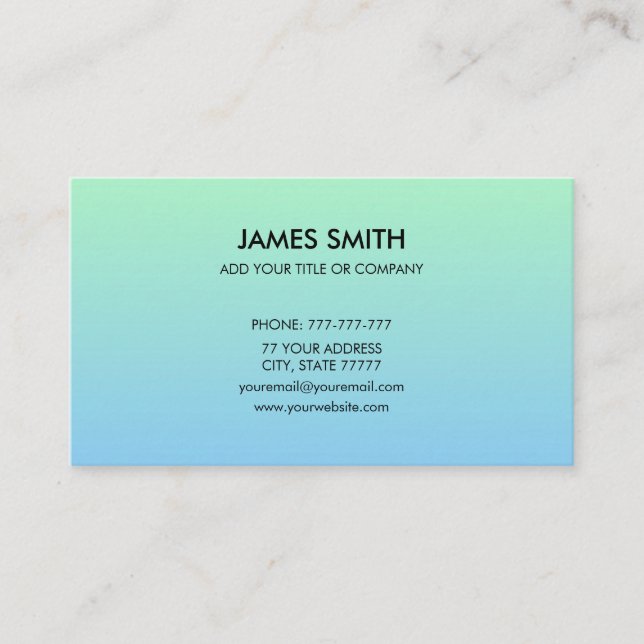 Professional Customisable Gradient Pale Green Blue Business Card (Front)