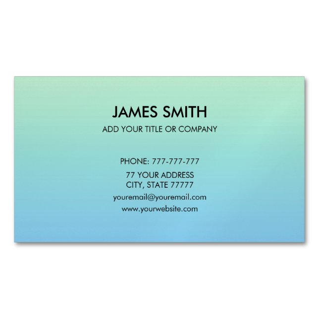 Professional Customisable Gradient Pale Green Blue Magnetic Business Card (Front)