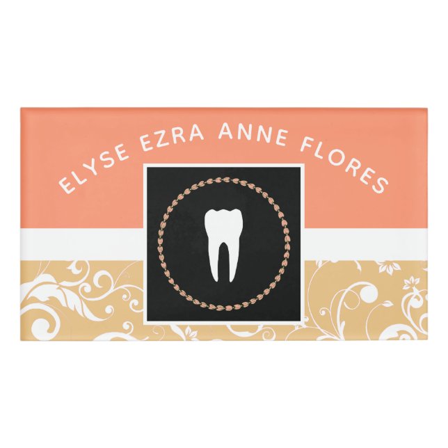 professional damask dentist office name tag (Front)