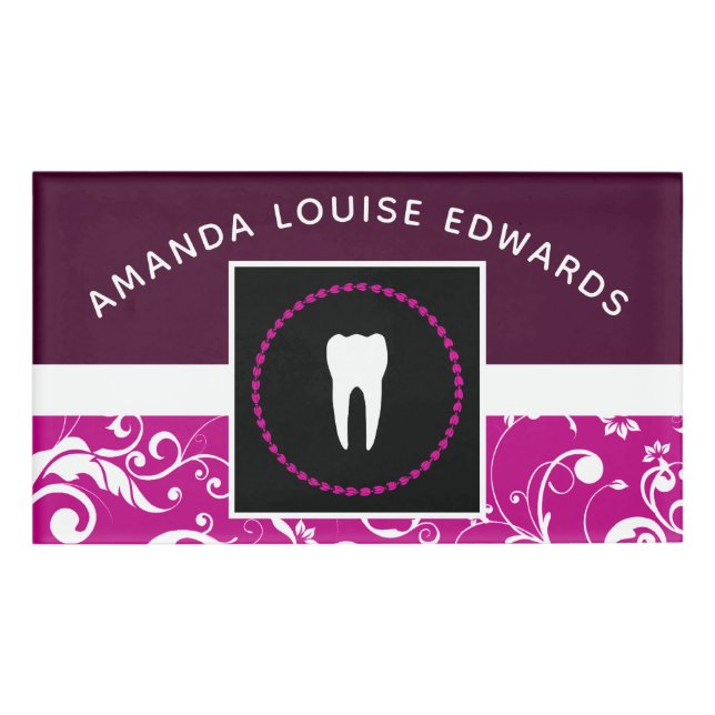 professional damask dentist office name tag (Front)