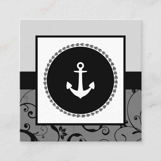 professional damask ship anchor square business card (Front)