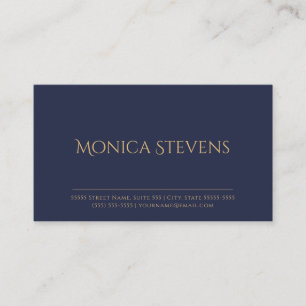 Professional Dark Blue Plain and Simple Gold Text Business Card