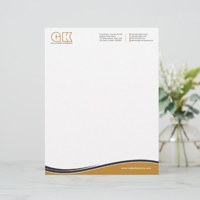 Professional Dark Brown Gold Business Custom Letterhead (Standing Front)