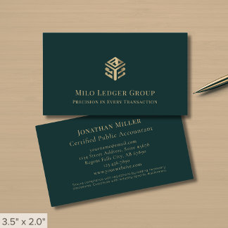 Professional Dark Green Gold Logo Business Card