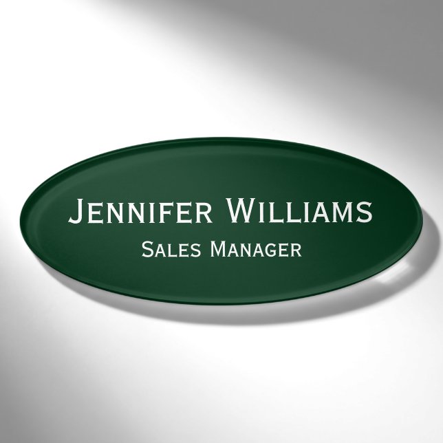 Professional Dark Green Office Executive Magnetic Name Tag (Front)