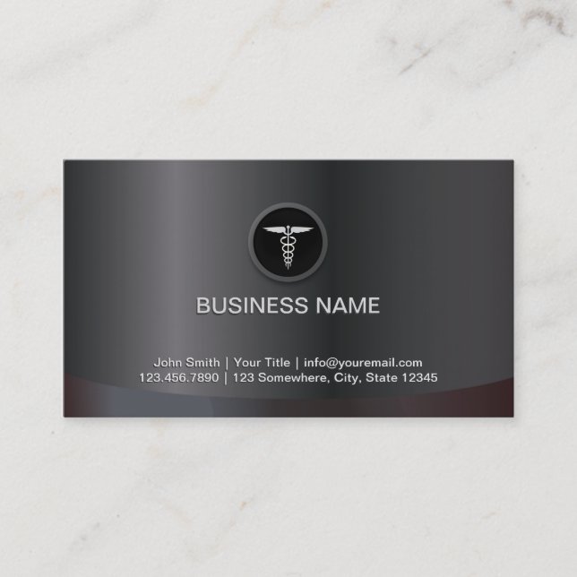 Professional Dark Metallic Medical Business Card (Front)