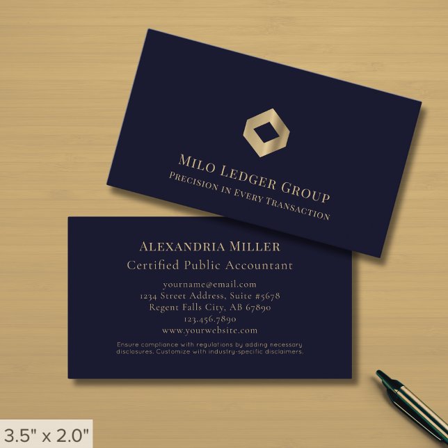Professional Dark Navy Blue and Gold Business Card (Creator Uploaded)