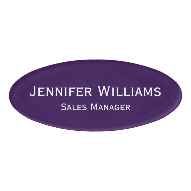 Professional Dark Purple Office Executive Magnetic Name Tag (Front)