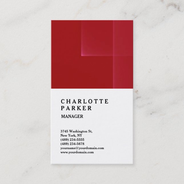 Professional Dark Red White Trendy Manager Business Card (Front)