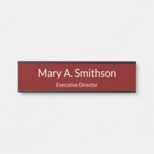 Professional Deep Red White Name Job Title Office Door Sign