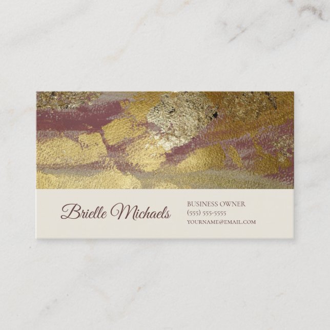 Professional Deep Rose and Faux Gilded Gold Foil Business Card (Front)