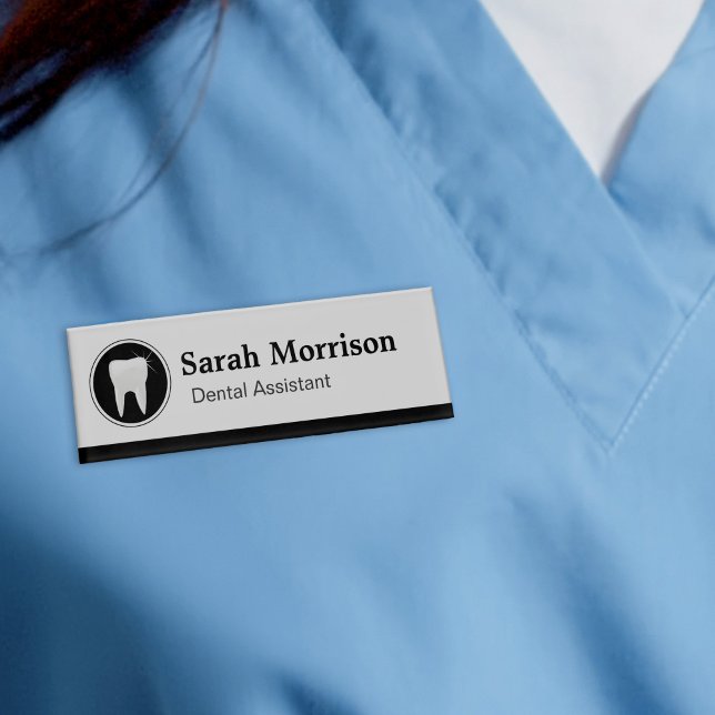 Professional Dental Assistant Dentist Tooth Logo Name Tag (Creator Uploaded)