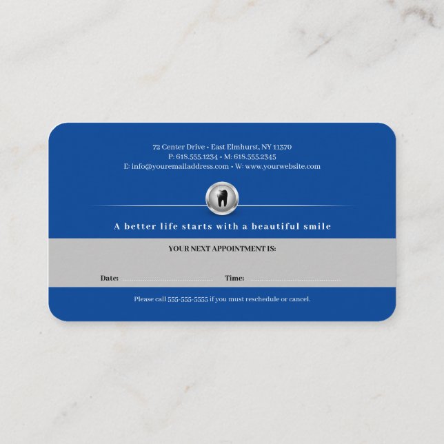 Professional Dental | Blue Dentist Appointment Card (Back)