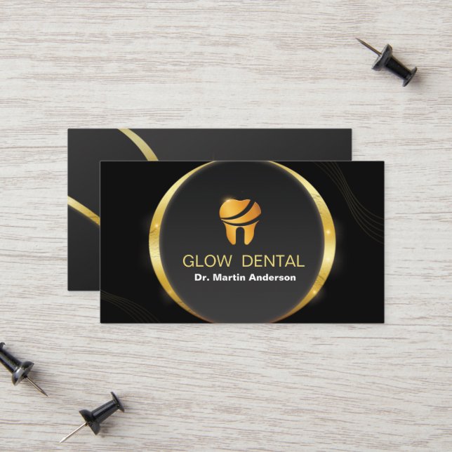  Professional Dental Clinic Gold Tooth Logo Calling Card (Front/Back In Situ)