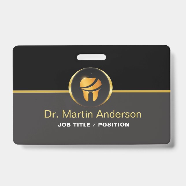  Professional Dental Clinic Gold Tooth Logo ID Badge (Front)