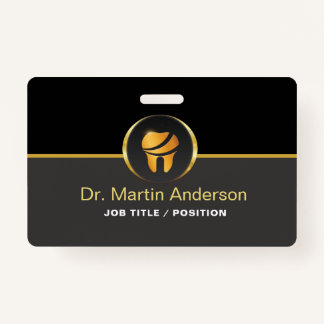  Professional Dental Clinic Gold Tooth Logo ID Badge