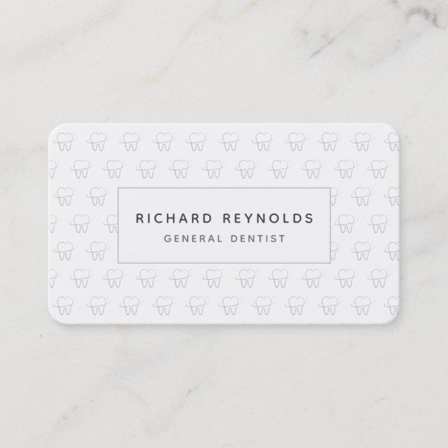 Professional Dental Clinic Tooth Pattern on white Business Card (Front)