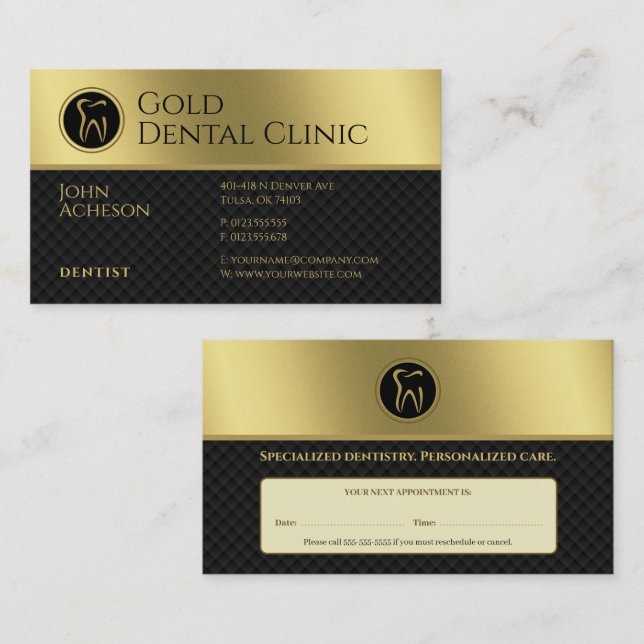 Professional Dental | Gold Dentist Appointment Card (Front/Back)