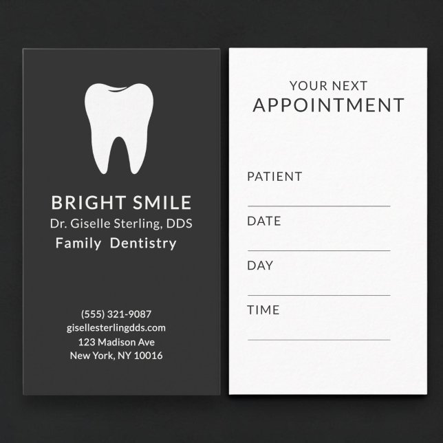 Professional Dentist Dental Black Appointment Card (Creator Uploaded)