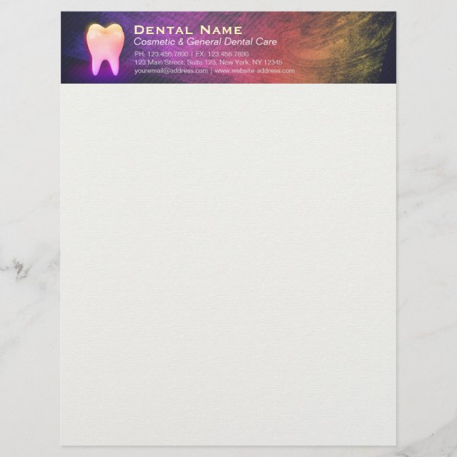 Professional Dentist Dental Clinic Rose Gold Tooth Custom Letterhead (Front)