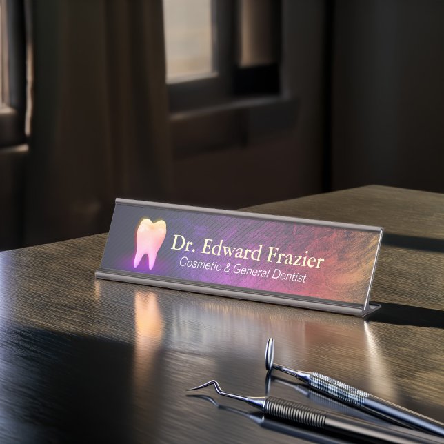 Professional Dentist Dental Clinic Rose Gold Tooth Desk Name Plate (Creator Uploaded)