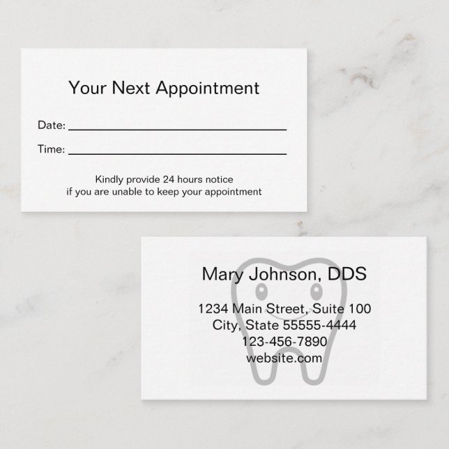 Professional Dentist Office Next Appointment Card (Front/Back)