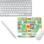 Professional Dietician Pictogram•Custom Mouse Mat<br><div class="desc">Occupational profession of healthy eating and dieting.  Designed with dietician icons and graphics as a tiled pictogram background.  Add a name on white banner template at bottom.  Colours include white,  green,  yellow,  purple,  orange,  and aqua.</div>