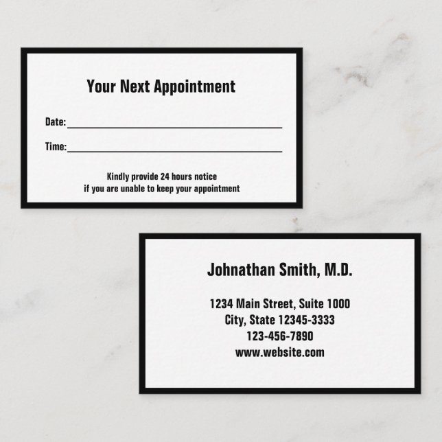 Professional Doctor's Office Template Appointment Card (Front/Back)