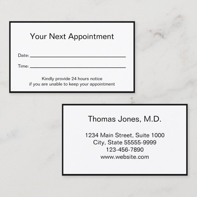 Professional Doctor's Office Your Next Appointment Card (Front/Back)