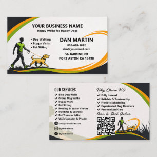 Professional Dog Walking Pet Sitting QR Business Card