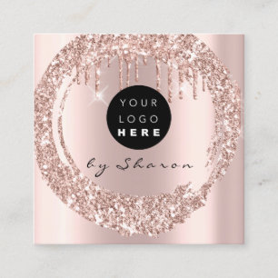 Professional  Drips 6 Punches CustomLogo Rose Pink Square Business Card