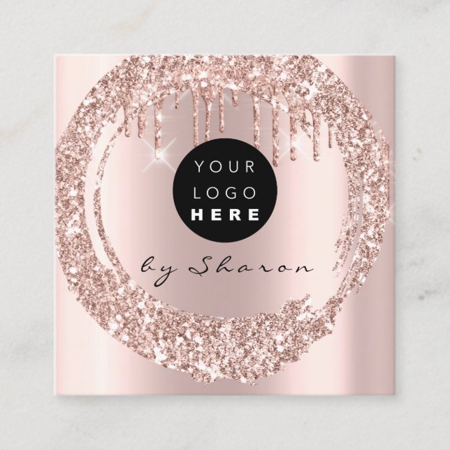 Professional  Drips 6 Punches CustomLogo Rose Pink Square Business Card (Front)