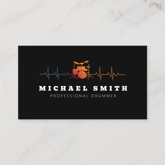 professional Drums Heartbeat Drummer  Business Card (Front)