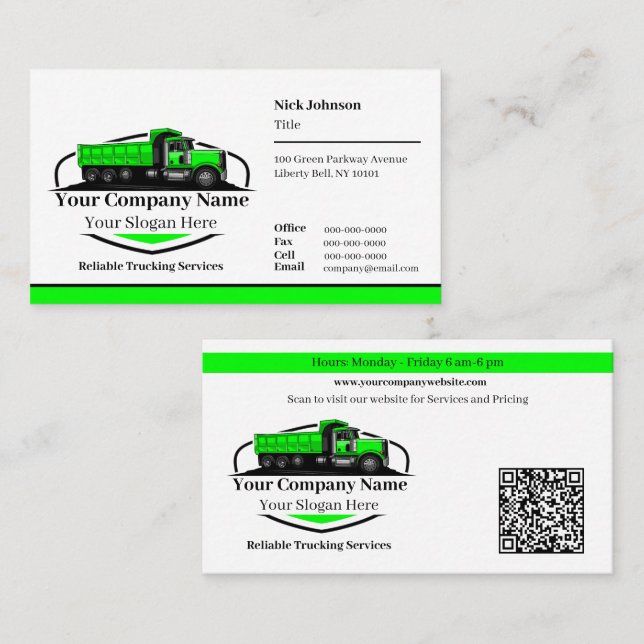 Professional Dump Truck Hauling Company QR Code Business Card (Front/Back)