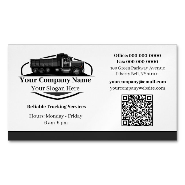 Professional Dump Truck Hauling Company QR Code Magnetic Business Card (Front)