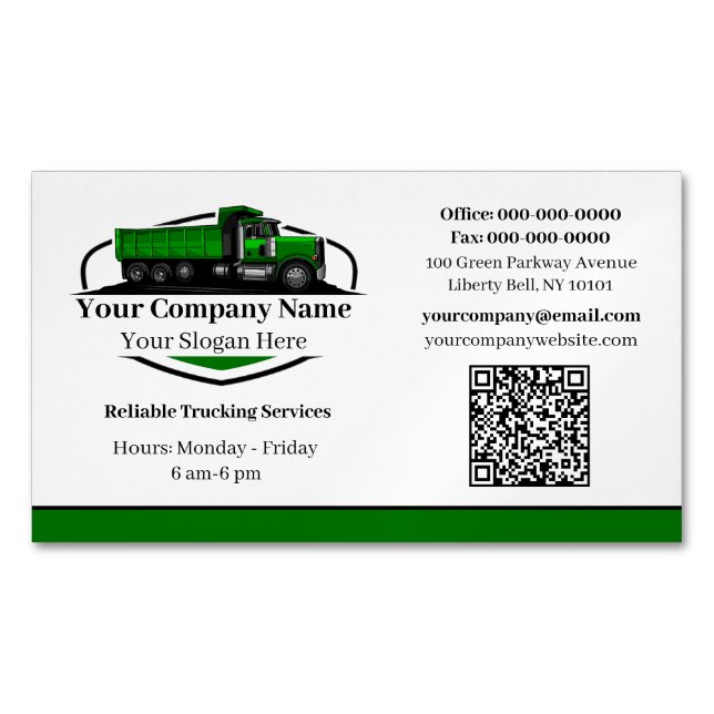 Professional Dump Truck Hauling Company QR Code Magnetic Business Card (Front)