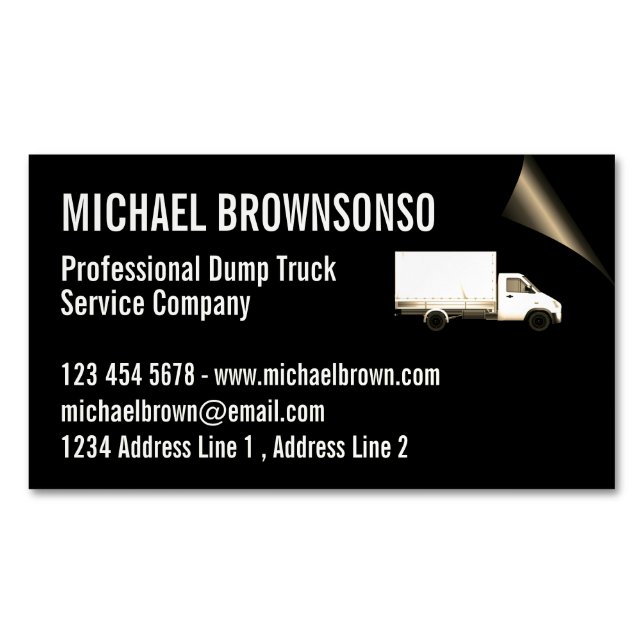 Professional Dump Truck Service Company Magnetic Business Card (Front)